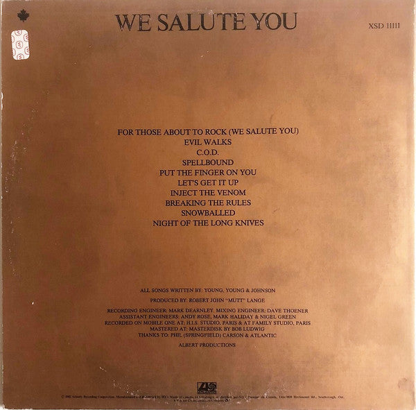 AC/DC : For Those About To Rock (We Salute You) (LP, Album, Gat)