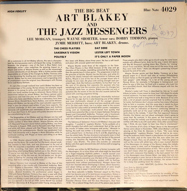 Art Blakey & The Jazz Messengers : The Big Beat (LP, Album, Mono, RE, NY/)