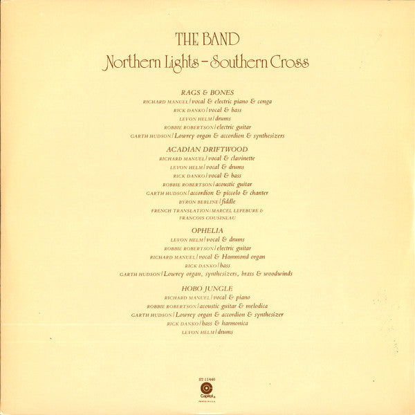 The Band : Northern Lights-Southern Cross (LP, Album, Jac)