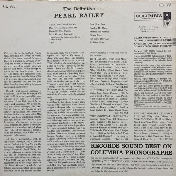 Pearl Bailey : The Definitive Pearl Bailey (LP, Album, Mono, Bri)