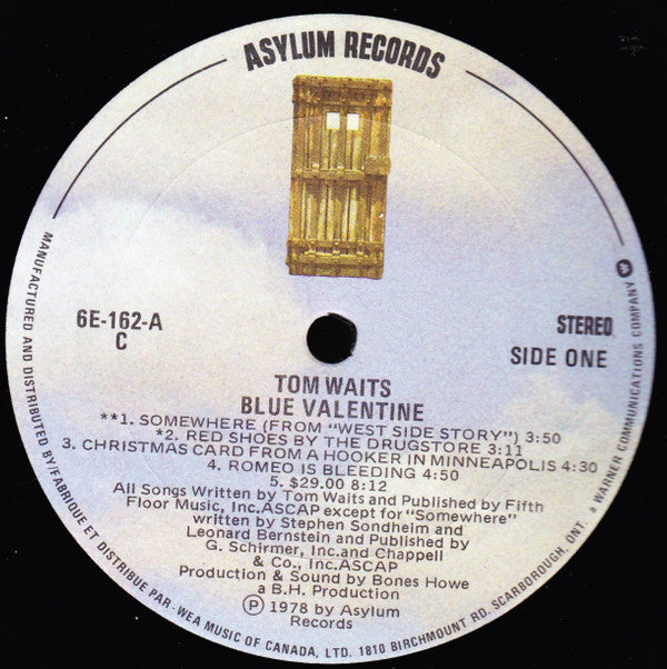 Tom Waits : Blue Valentine (LP, Album, Don)