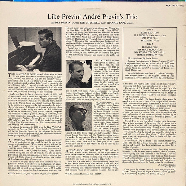 The André Previn Trio : Like Previn! (LP, Album, RE)
