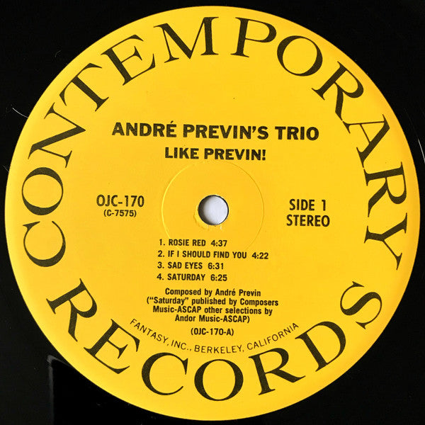 The André Previn Trio : Like Previn! (LP, Album, RE)