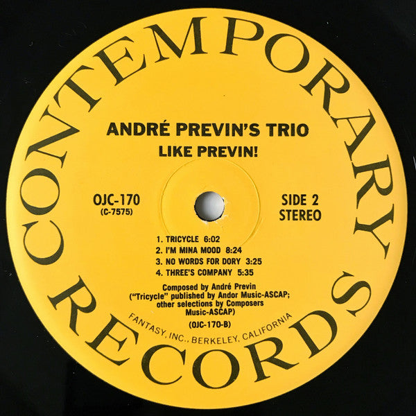 The André Previn Trio : Like Previn! (LP, Album, RE)