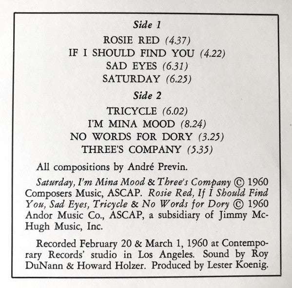 The André Previn Trio : Like Previn! (LP, Album, RE)
