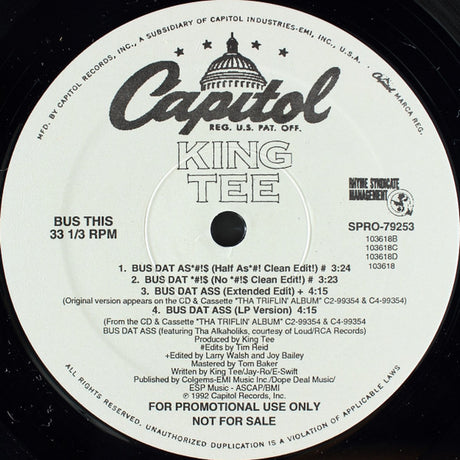 King Tee : Bus Dat Ass / Tha Great (12", Promo)