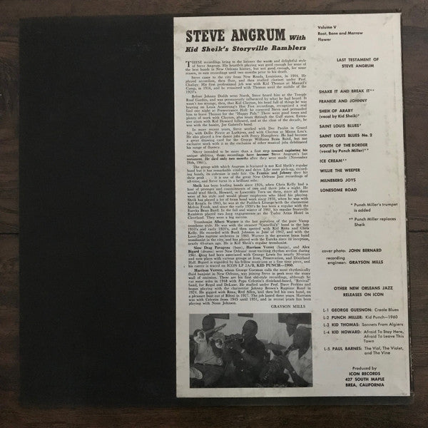 Steve Angrum With Kid Sheik's Storyville Ramblers : Steve Angrum with Kid Sheik's Storyville Ramblers (LP, Album)