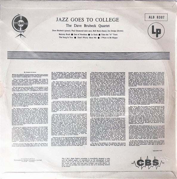 The Dave Brubeck Quartet : Jazz Goes To College (LP, Album, RP)