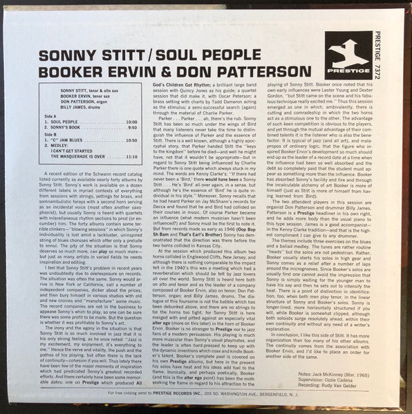 Sonny Stitt With Booker Ervin & Don Patterson : Soul People (LP, Album, RE)