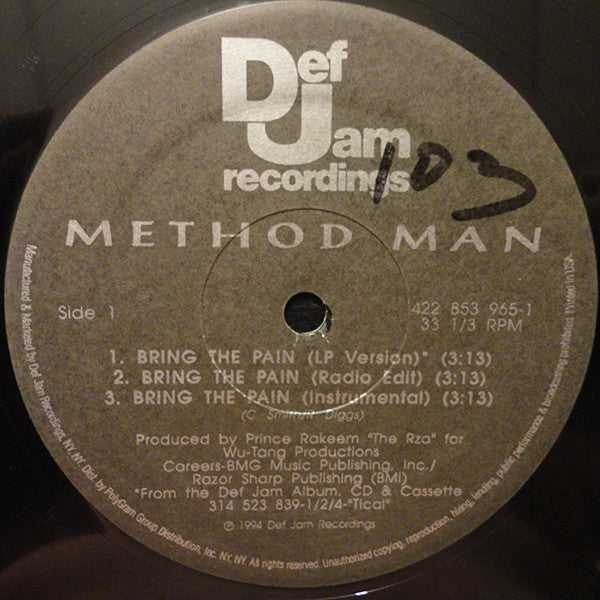 Method Man : Bring The Pain (12", Single)