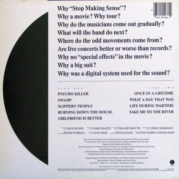 Talking Heads : Stop Making Sense (LP, Album, Qua)