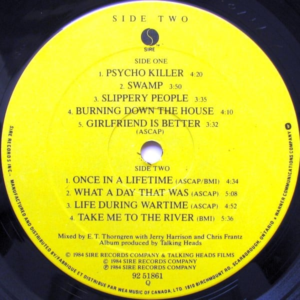 Talking Heads : Stop Making Sense (LP, Album, Qua)