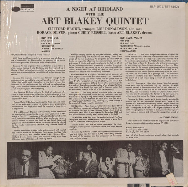 Art Blakey Quintet : A Night At Birdland Volume 1 (LP, Comp, RE)