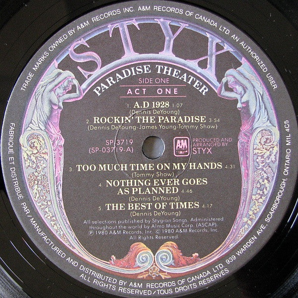 Styx : Paradise Theatre (LP, Album, Etch, Gat)