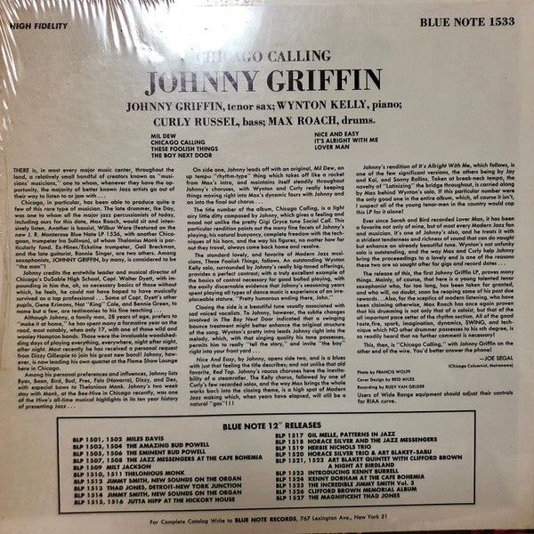 Johnny Griffin : Introducing Johnny Griffin (LP, Album, Mono, US )
