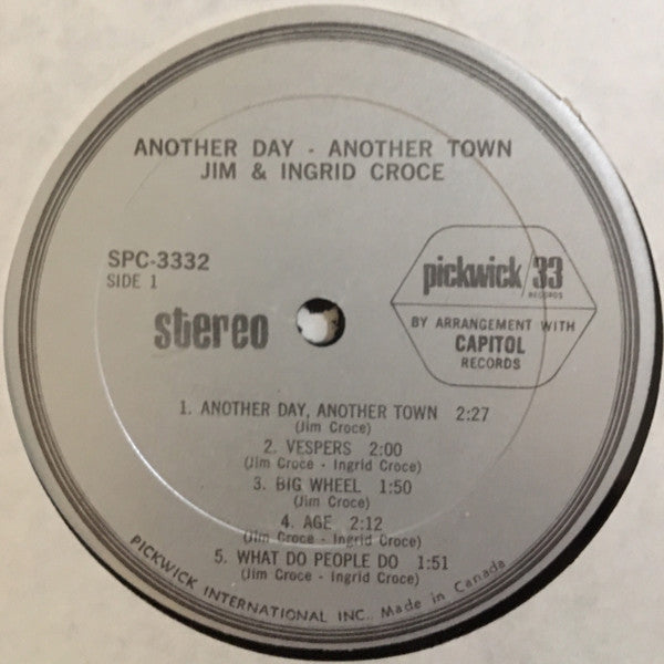 Jim & Ingrid Croce : Another Day, Another Town (LP, Album)