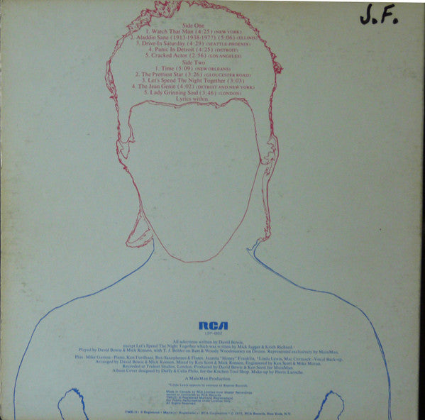 David Bowie : Aladdin Sane (LP, Album, Gat)