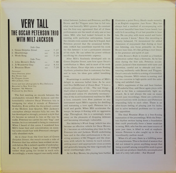 The Oscar Peterson Trio With Milt Jackson : Very Tall (LP, Album, Mono, MGM)