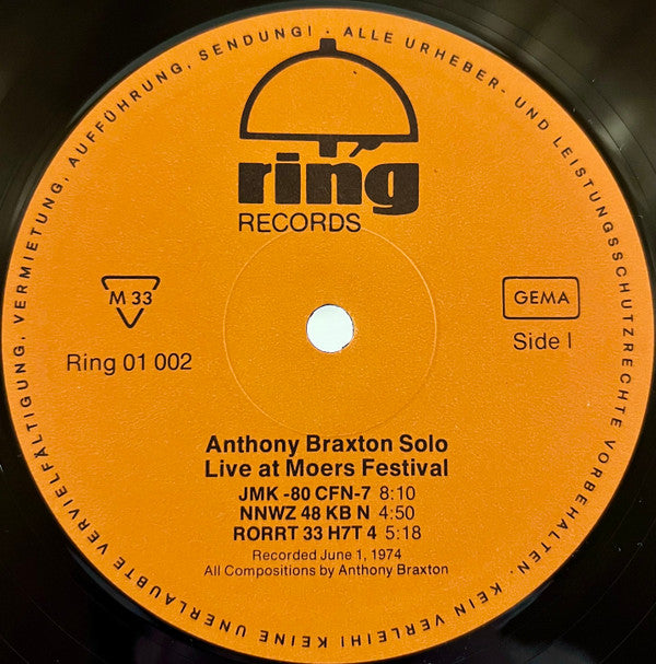 Anthony Braxton : Solo - Live At Moers Festival (LP, Album)