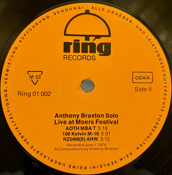 Anthony Braxton : Solo - Live At Moers Festival (LP, Album)