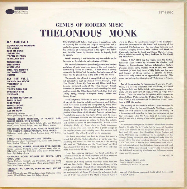 Thelonious Monk : Genius Of Modern Music (Volume One) (LP, Comp, RE)