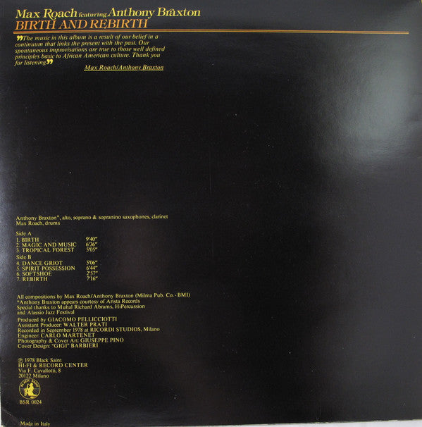 Max Roach Featuring Anthony Braxton : Birth And Rebirth (LP, Album)