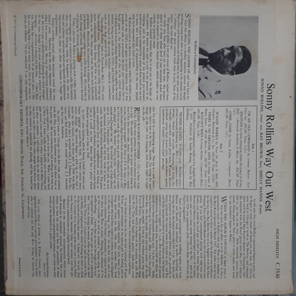 Sonny Rollins : Way Out West (LP, Album, Mono, RP)