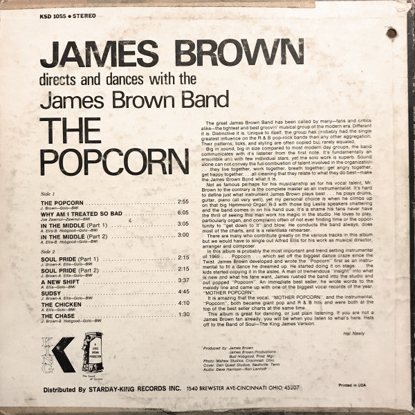 James Brown Directs And Dances With The The James Brown Band : The Popcorn (LP, Album, Ora)