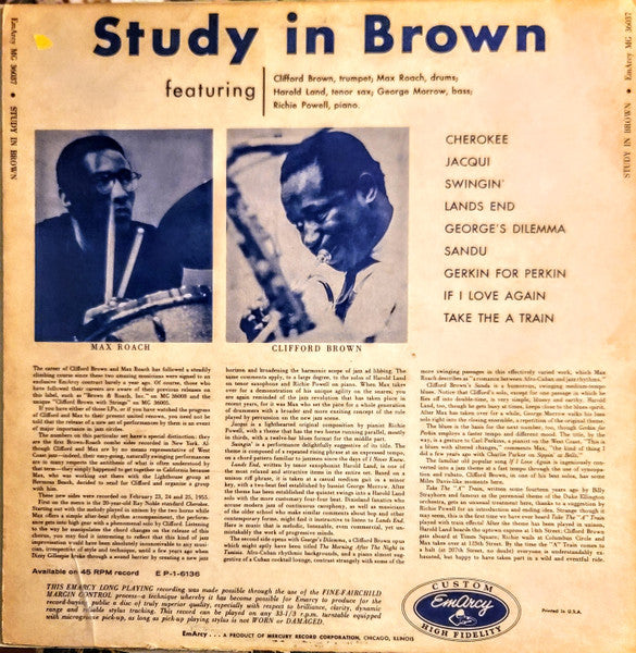 Clifford Brown And Max Roach : Study In Brown (LP, Album, Mono)