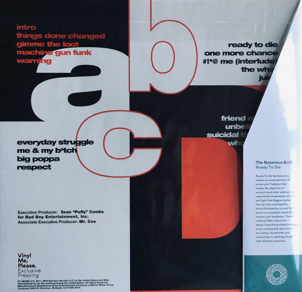 Notorious B.I.G. : Ready To Die (LP, Red + LP, Whi + Album, Club, RE, RM, RP)