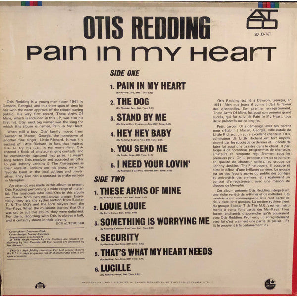 Otis Redding : Pain In My Heart (LP, Album, RE)