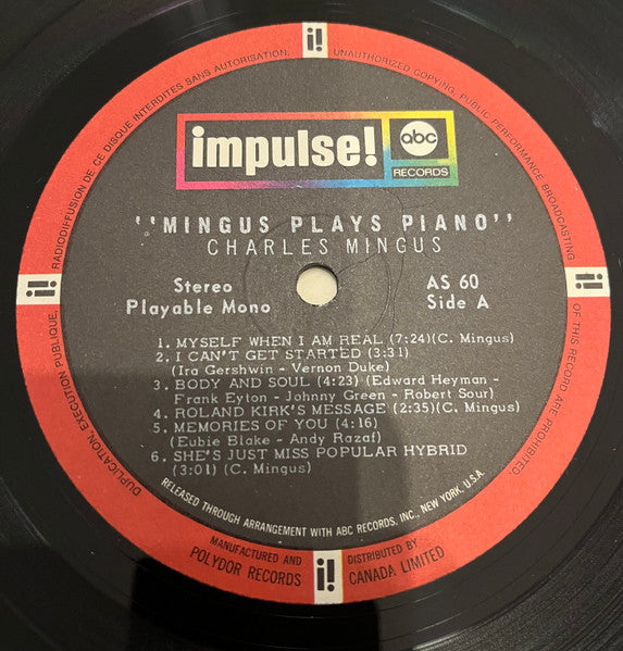 Charles Mingus : Mingus Plays Piano (Spontaneous Compositions And Improvisations) (LP, Album, Mono)