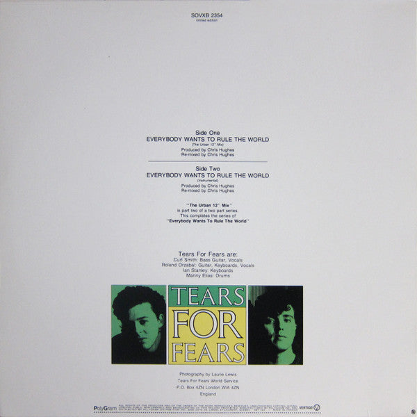 Tears For Fears : Everybody Wants To Rule The World (The Urban 12" Mix) (Part Two) (12", Ltd)
