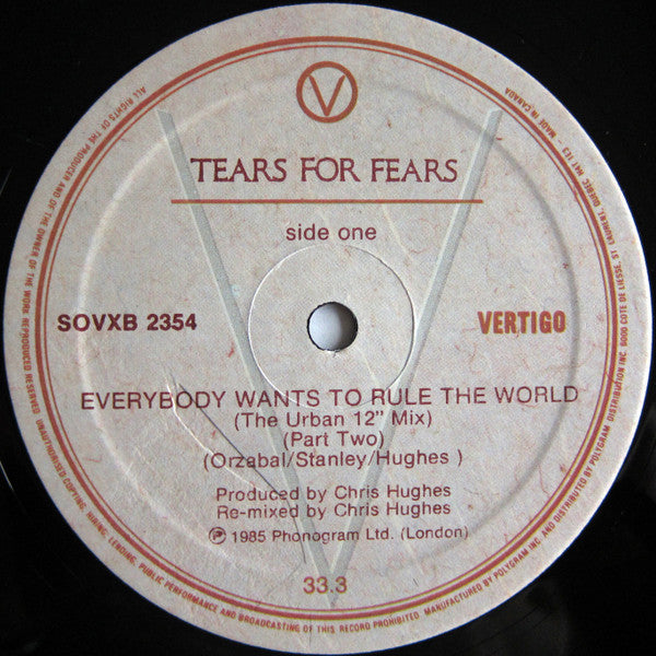 Tears For Fears : Everybody Wants To Rule The World (The Urban 12" Mix) (Part Two) (12", Ltd)
