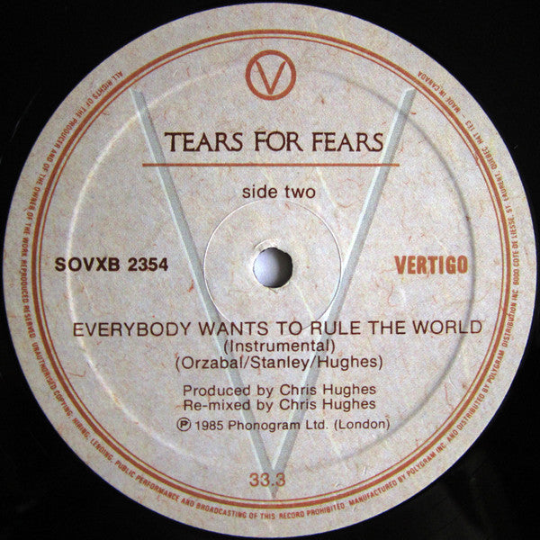 Tears For Fears : Everybody Wants To Rule The World (The Urban 12" Mix) (Part Two) (12", Ltd)