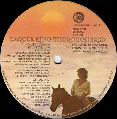Carole King : Thoroughbred (LP, Album, Mon)