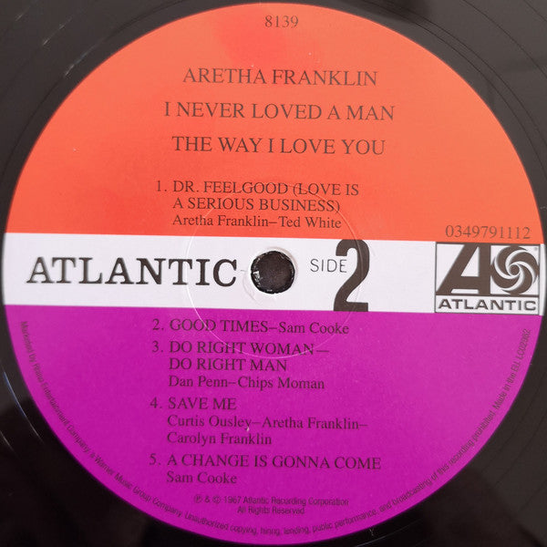 Aretha Franklin : I Never Loved A Man The Way I Love You (LP, Album, Mono, RE, 180)