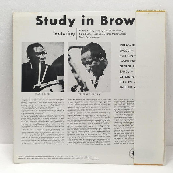 Clifford Brown and Max Roach : Study In Brown (LP, Album, Mono, RE)