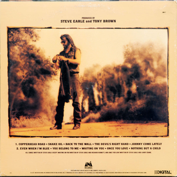 Steve Earle : Copperhead Road (LP, Album, Club, Col)