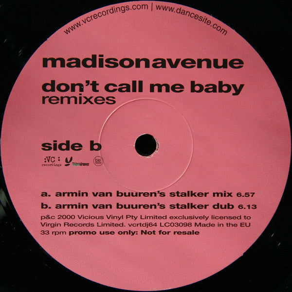 Madison Avenue : Don't Call Me Baby (Remixes) (2x12", Promo)