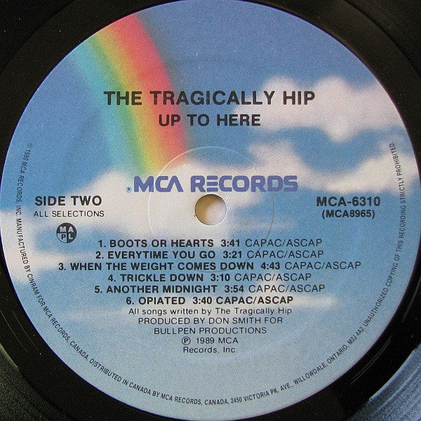 The Tragically Hip : Up To Here (LP, Album)