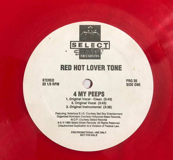 Red Hot Lover Tone : 4 My Peeps (12", Promo, Red)
