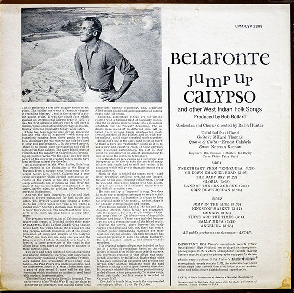 Harry Belafonte : Jump Up Calypso (LP, Album, Mono)