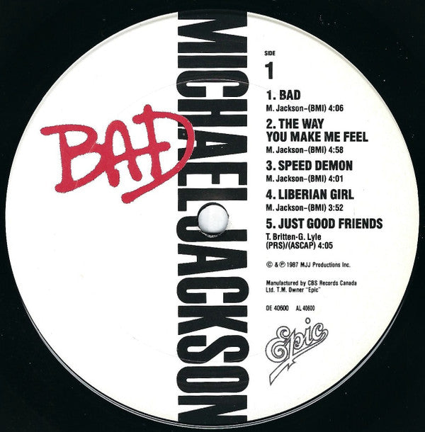 Michael Jackson : Bad (LP, Album, Gat)