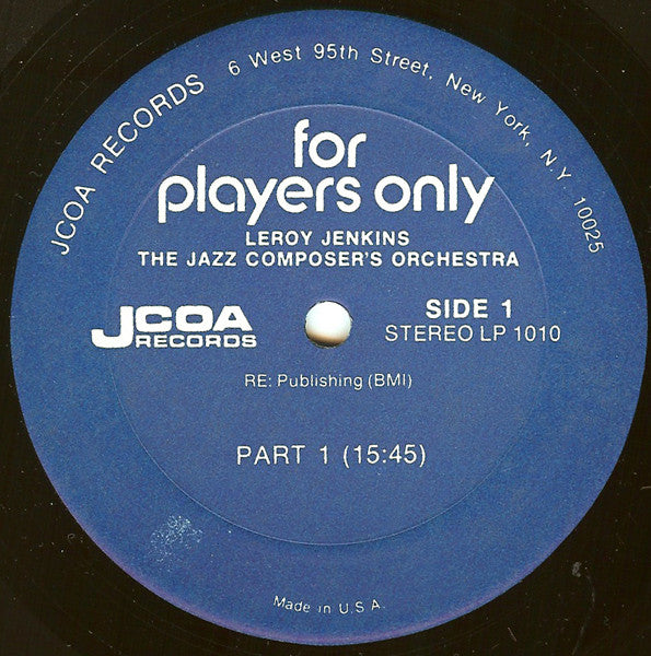 Leroy Jenkins, The Jazz Composer's Orchestra : For Players Only (LP, Album)