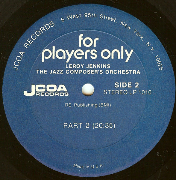 Leroy Jenkins, The Jazz Composer's Orchestra : For Players Only (LP, Album)