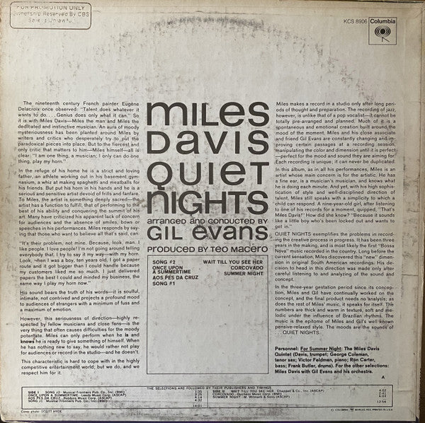 Miles Davis : Quiet Nights (LP, Album, Ter)
