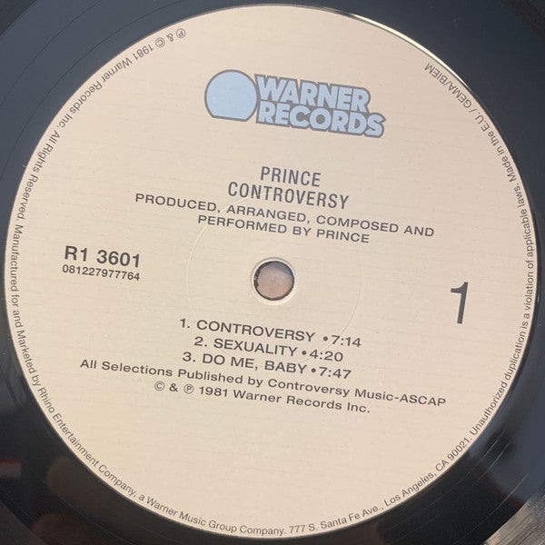 Prince : Controversy (LP, Album, RE, RP, 180)