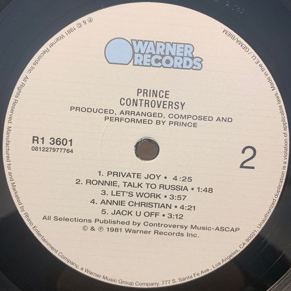 Prince : Controversy (LP, Album, RE, RP, 180)