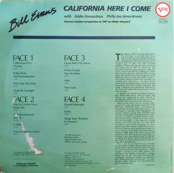 Bill Evans : California Here I Come (2xLP, Album, RE)